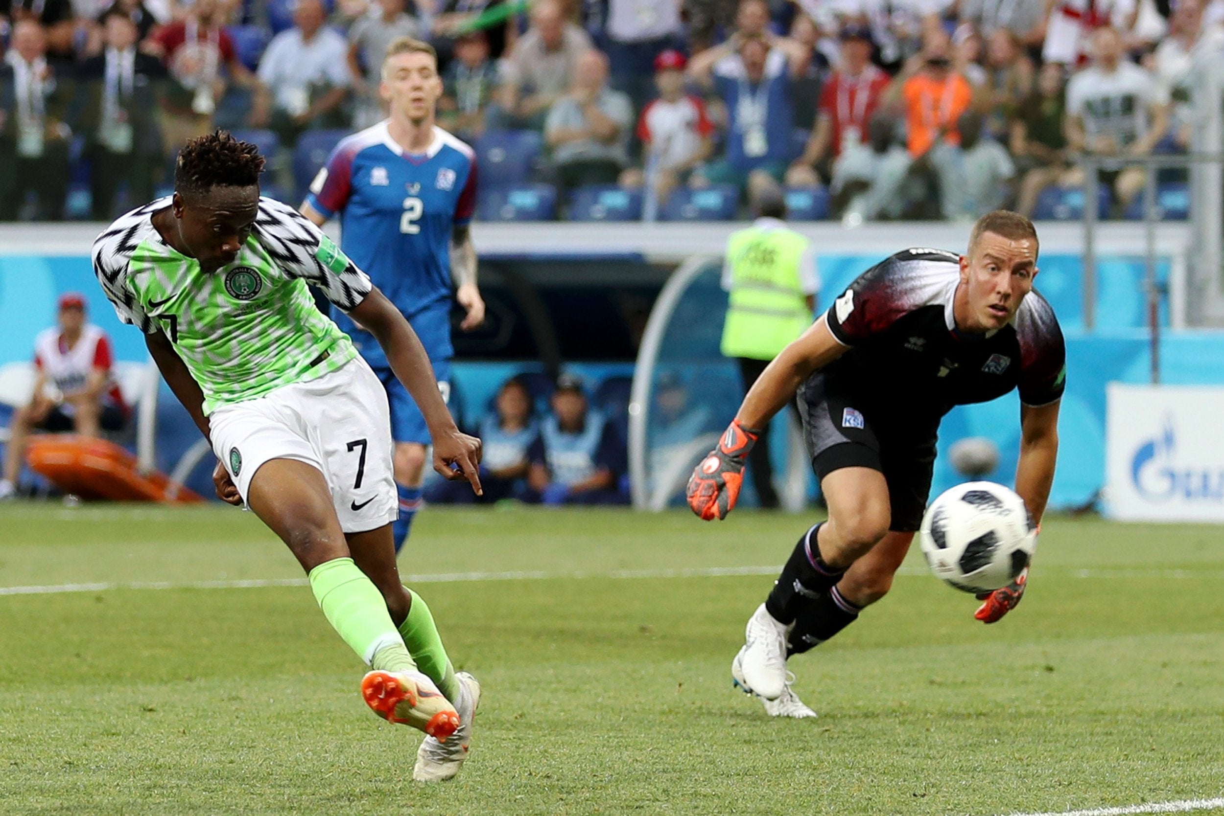 Ahmed Musa scores Nigeria's second goal against Iceland