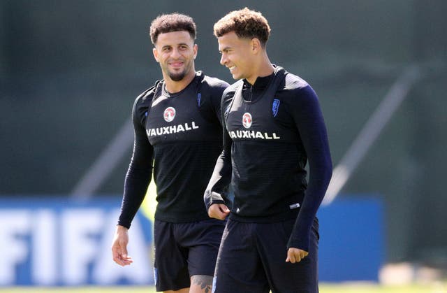 Dele Alli in training with Kyle Walker