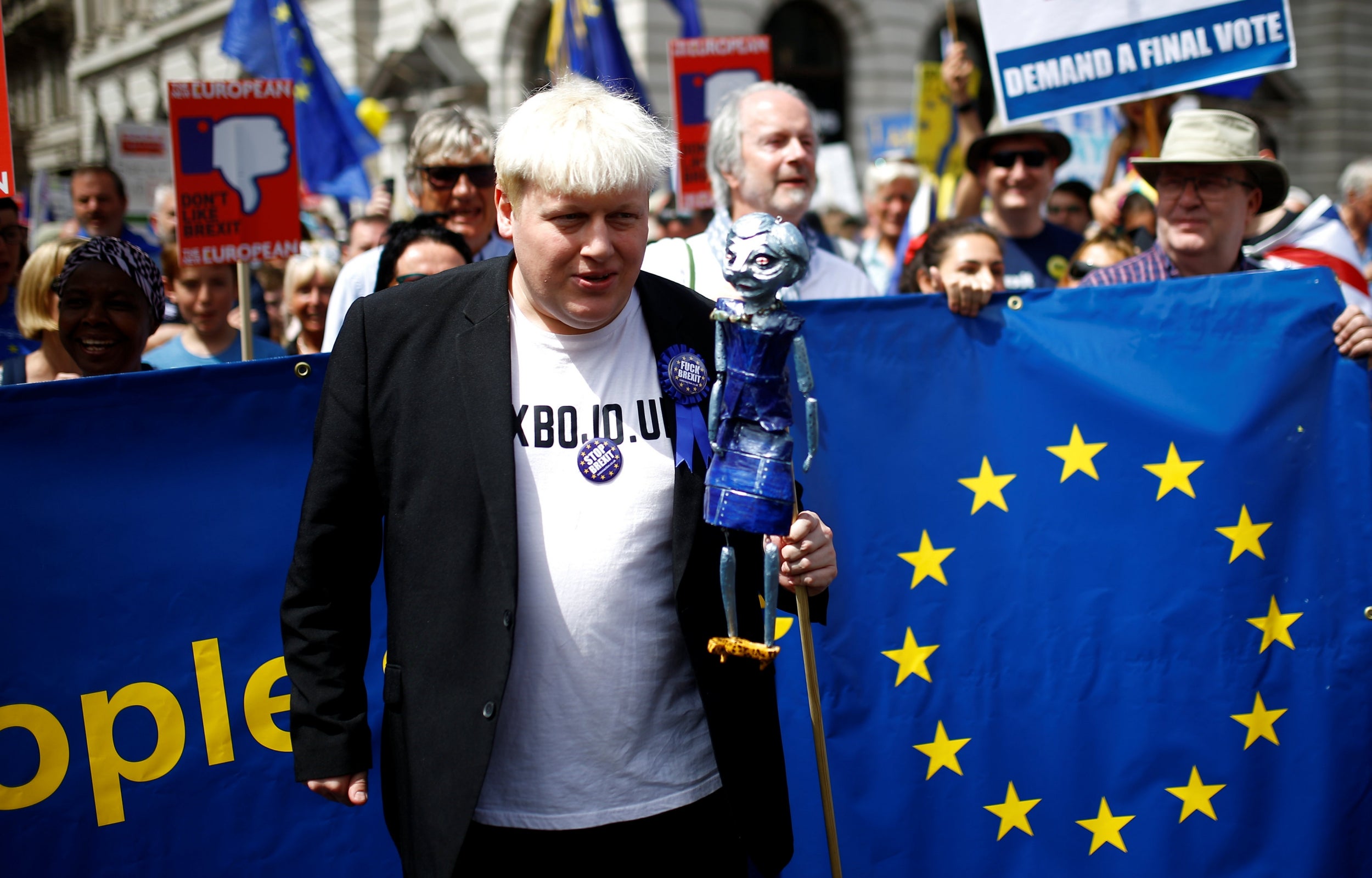 A lookalike of Boris Johnson, who recently called for a 'full British Brexit'