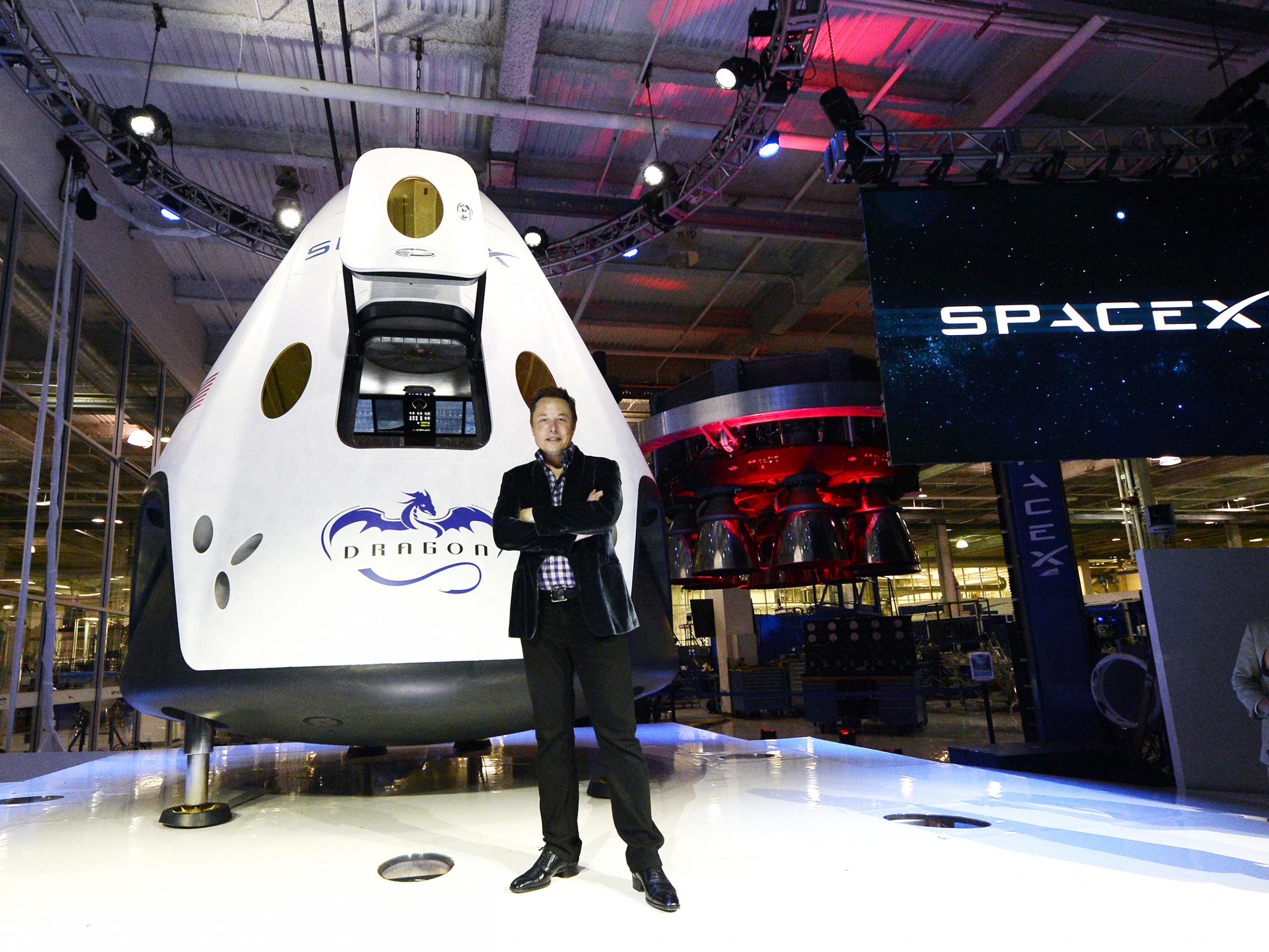Elon Musk and Space X’s manned spacecraft the Dragon V2, 2014