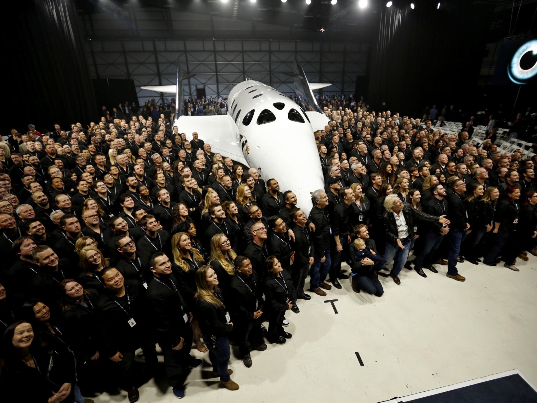 The Virgin Galactic SpaceShipTwo at its rollout in 2016, about a year and a half after Virgin’s last rocket plane broke into pieces (Getty)