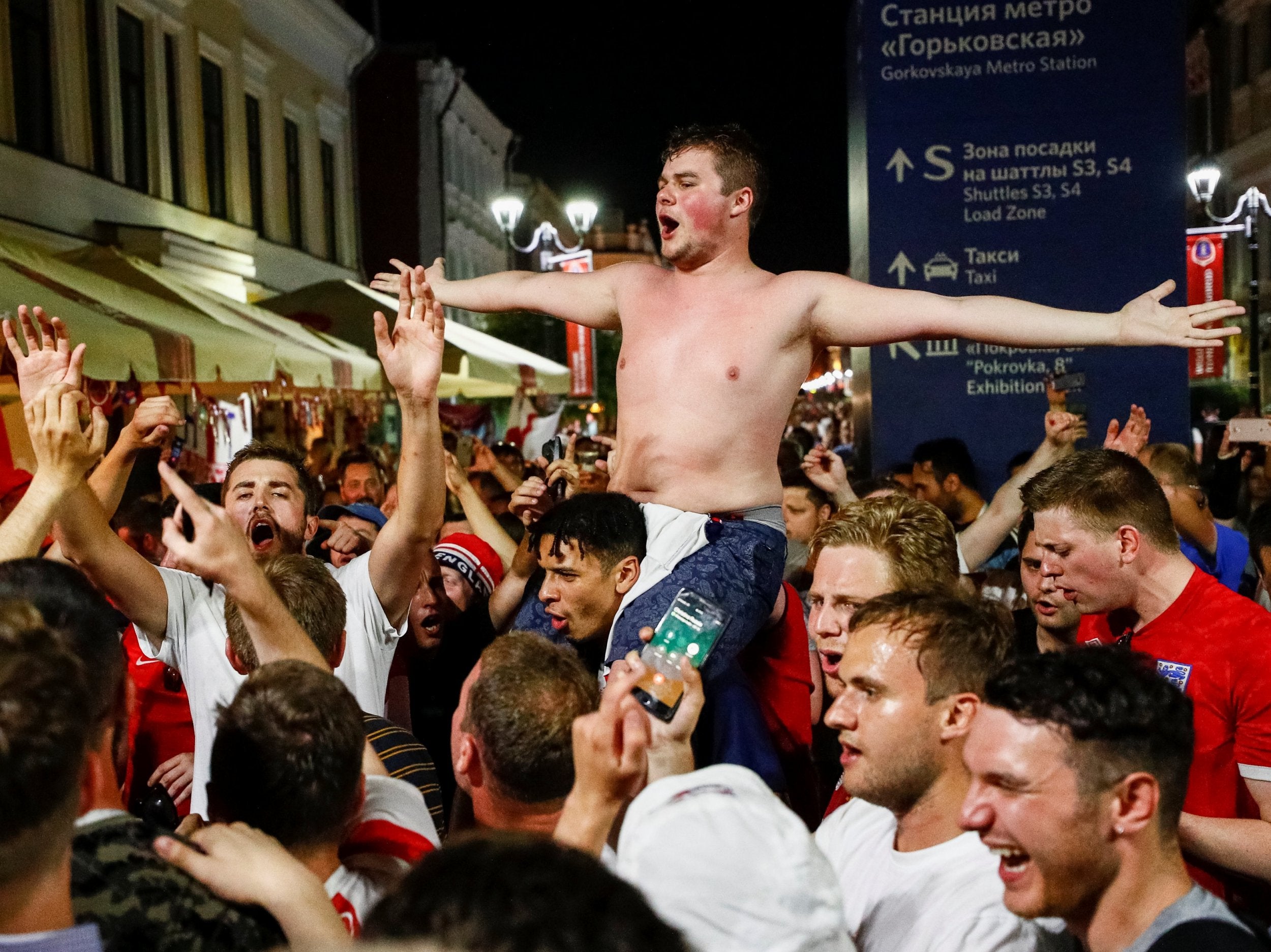 England fans chant on the streets of Nizhny Novgorod ahead of their match against Panama