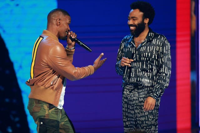 BET Awards host Jamie Foxx does a short performance of 'This Is America' with Childish Gambino.