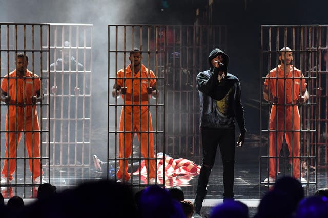 Rapper Meek Mill delivers performance of new song 'Stay Woke' at the 2018 BET Awards.