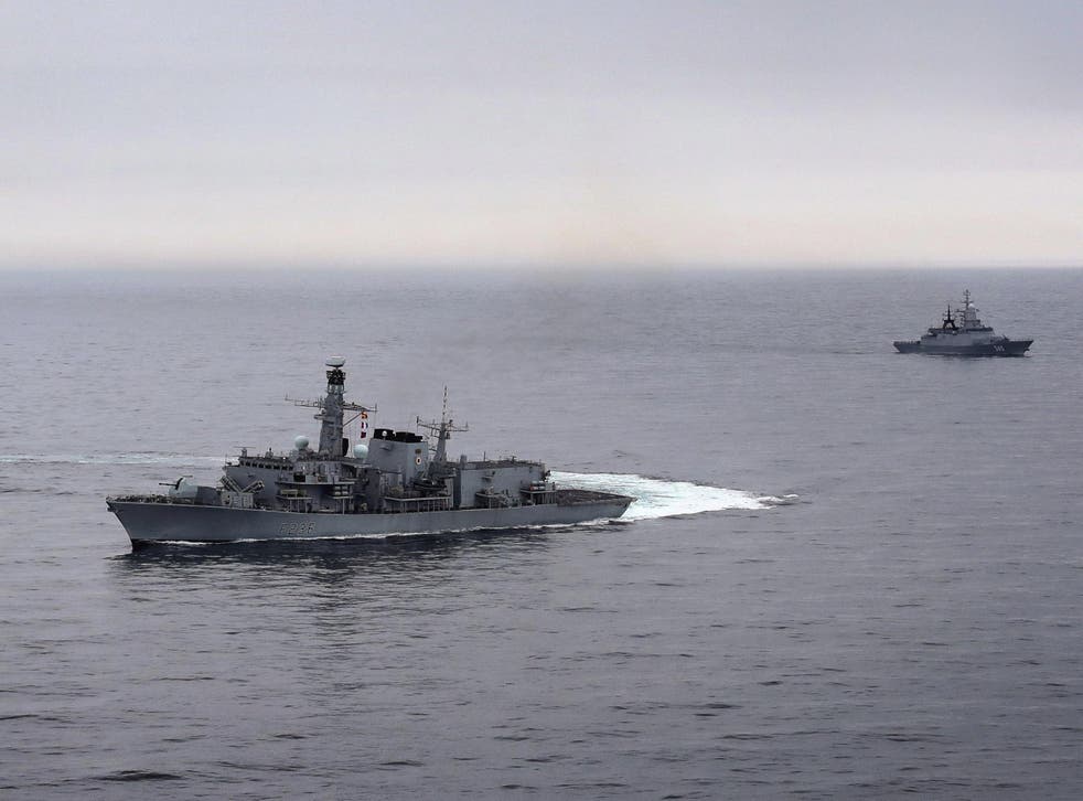 HMS Montrose, left, shadowed two Russian corvettes in the North Sea, the Royal Navy said