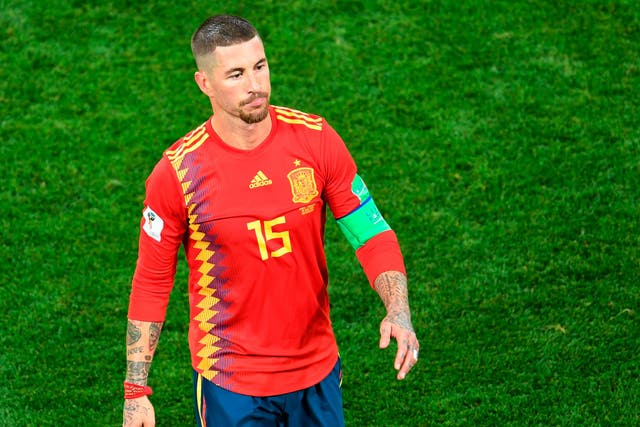 Spain's defender Sergio Ramos leaves the pitch