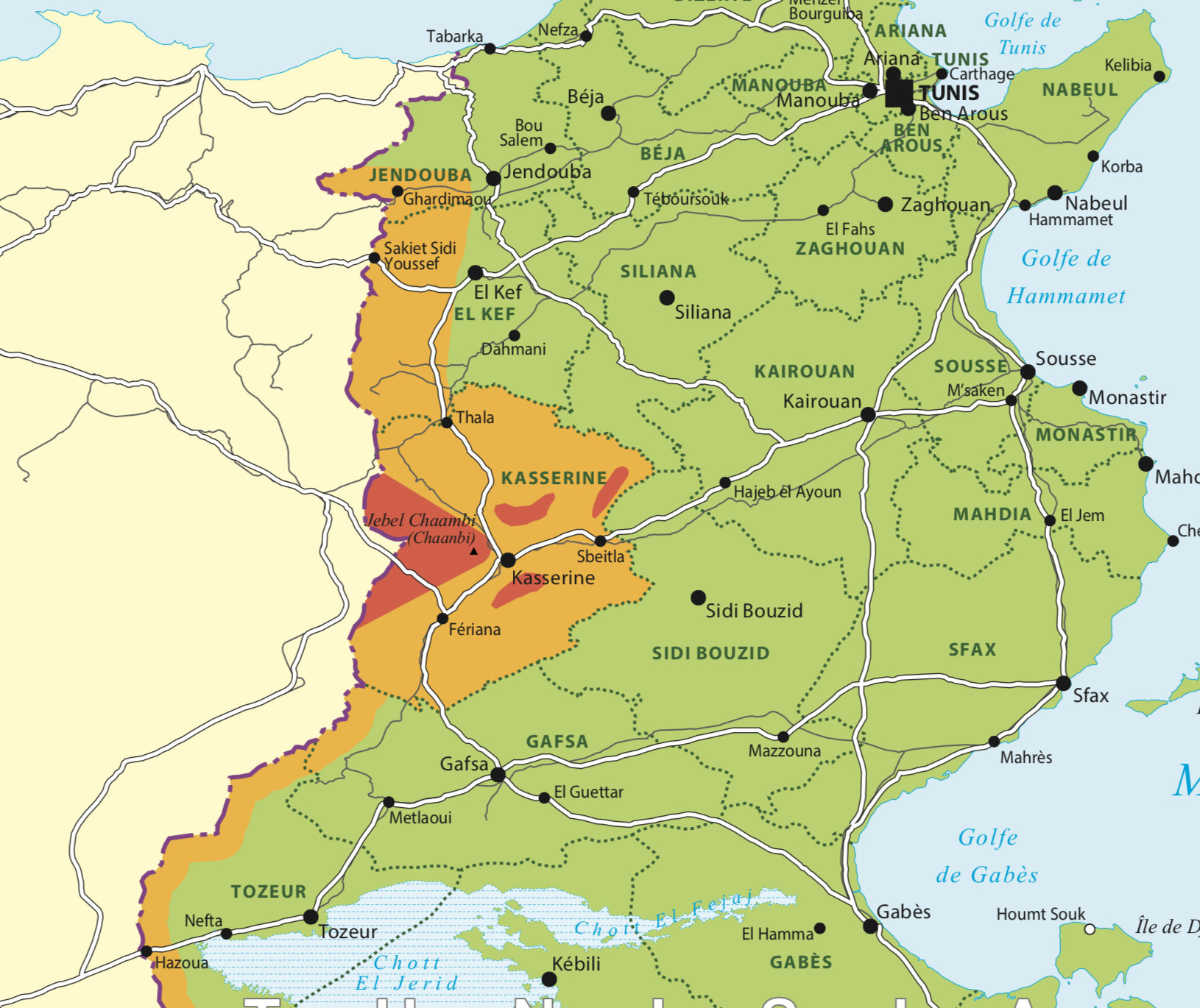 Green light: Foreign Office map of Tunisia showing areas considered safe in green, and dangerous in orange and red