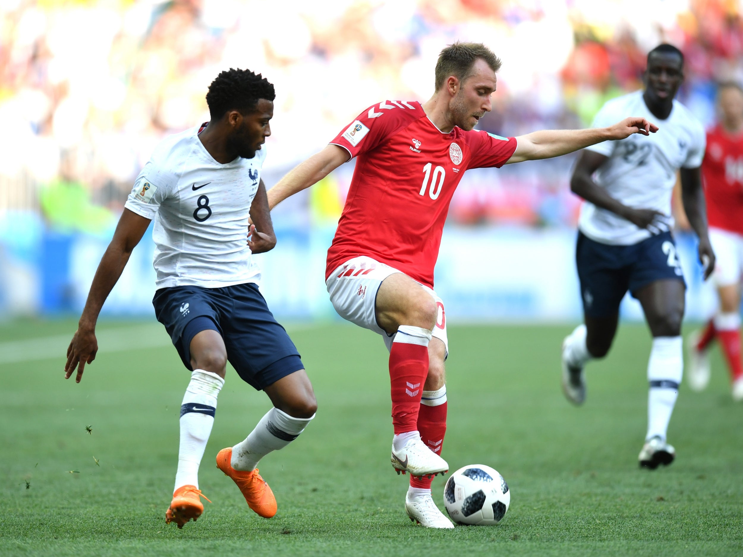 Eriksen in action against France during the group stages