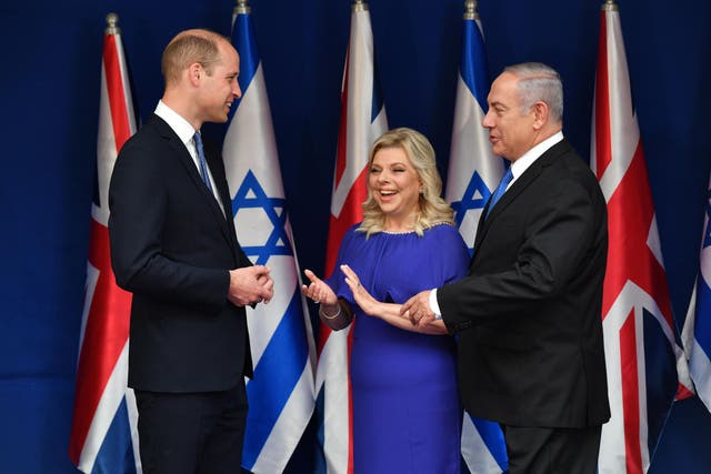 The Duke of Cambridge meets Israeli PM Benjamin Netanyahu and his wife Sara at their official residence in Jerusalem