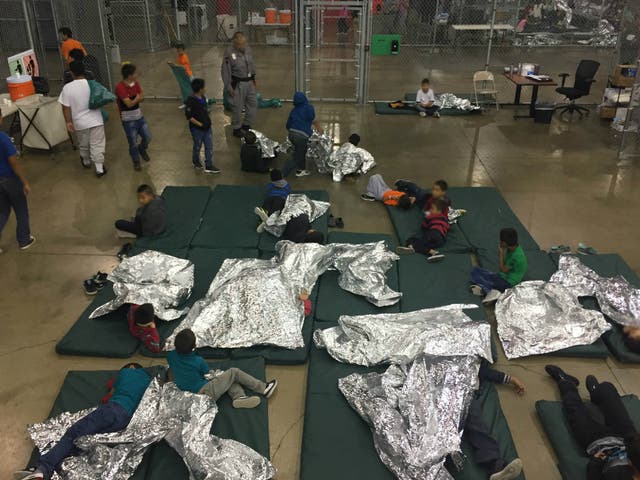 A view of inside US Customs and Border Protection (CBP) detention facility shows children at a centre in Rio Grande City, Texas, 17 June 2018.