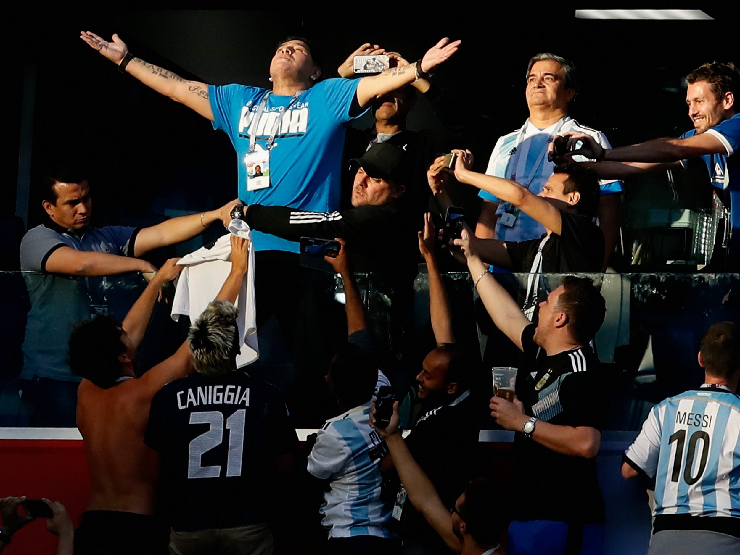 Maradona pictured celebrating Lionel Messi's opening goal (Getty Images)