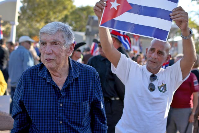 Carriles (left) in 2014 at a Miami protest against the Obama administration’s warming of relations with Cuba