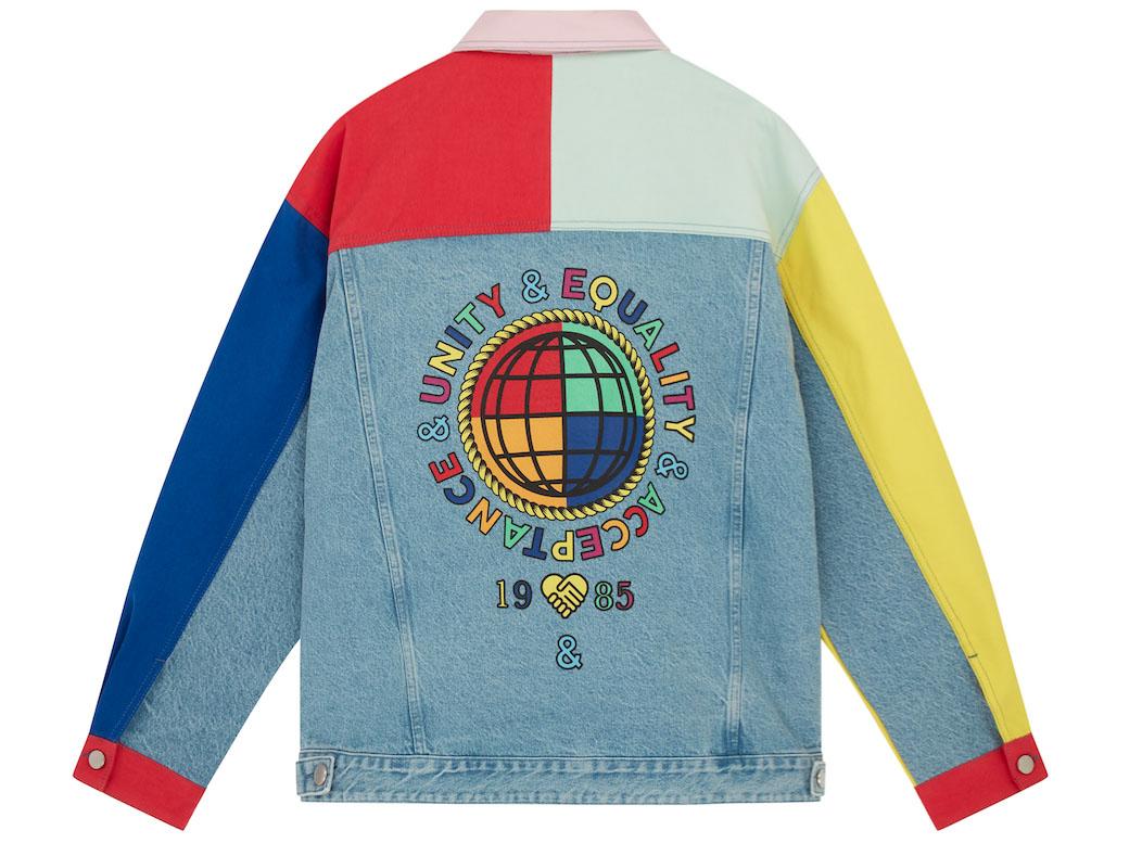 asos design x glaad & denim jacket in color block