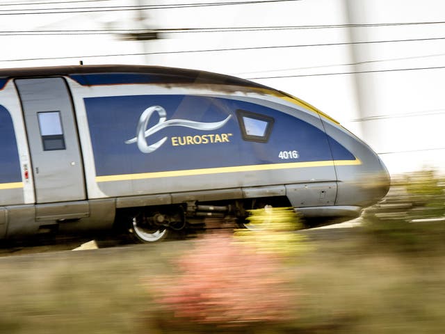 A Eurostar drives on a railway line