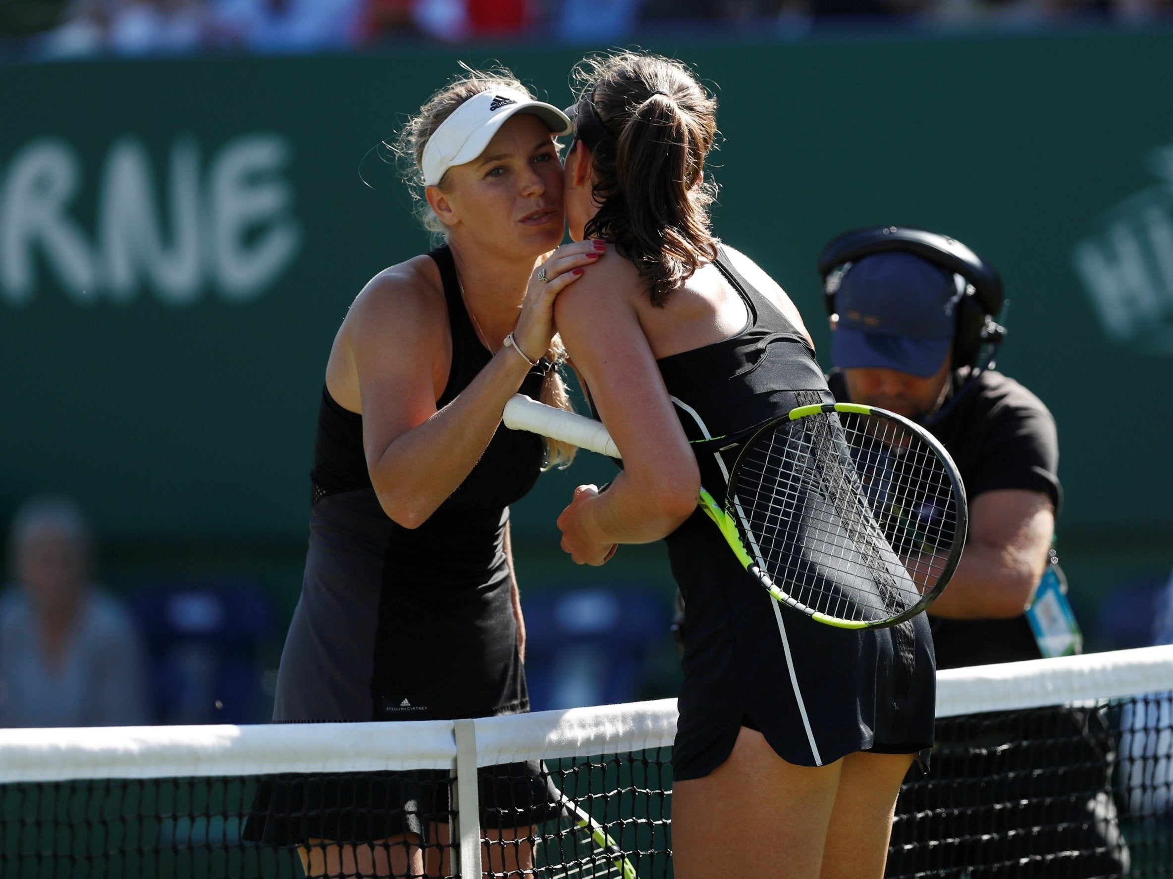 Konta congratulates Wozniacki after their encounter at Eastbourne