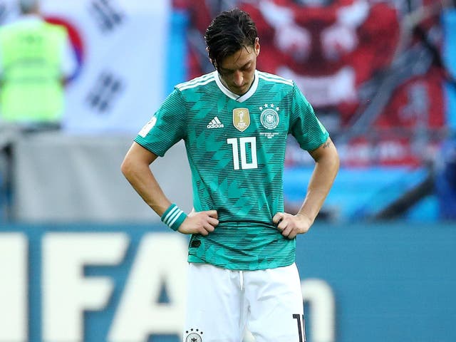 Germany's Mesut Ozil looks dejected after the match