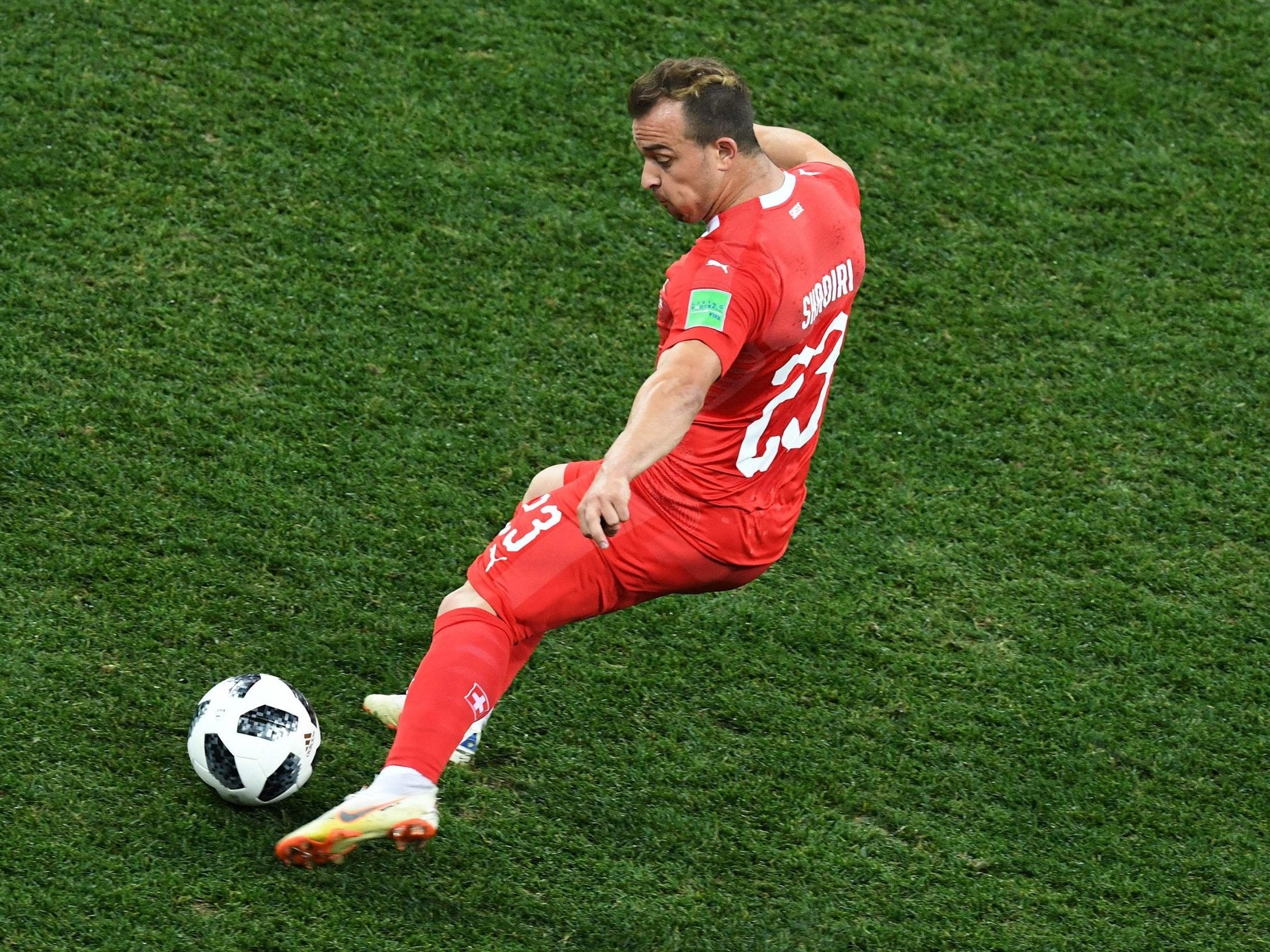 Shaqiri fires in a free-kick for Switzerland