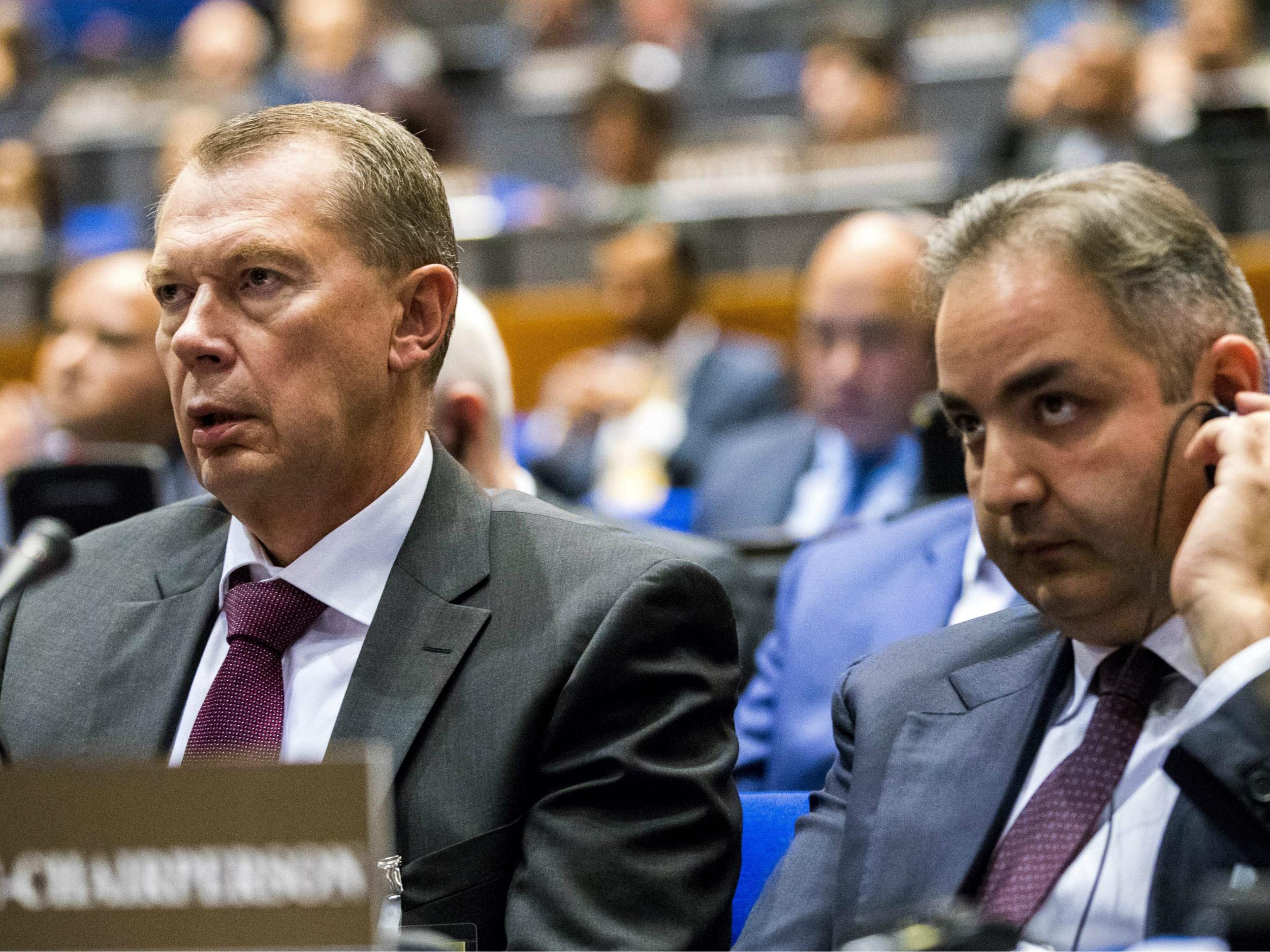 The Russian ambassador Alexander Sjoelgin attends a special session of member-states of the Organization for the Prohibition of Chemical Weapons (OPCW) in The Hague, on 26 June 2018.