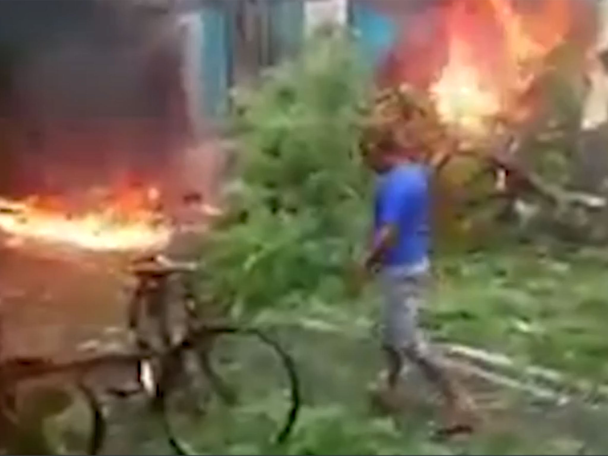 Burning wreckage of the Mumbai plane crash