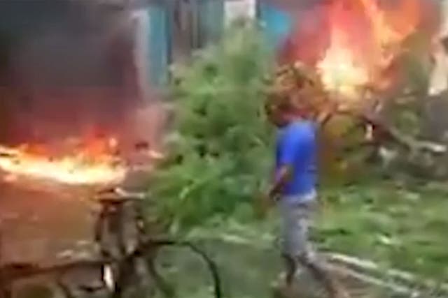 Burning wreckage of the Mumbai plane crash