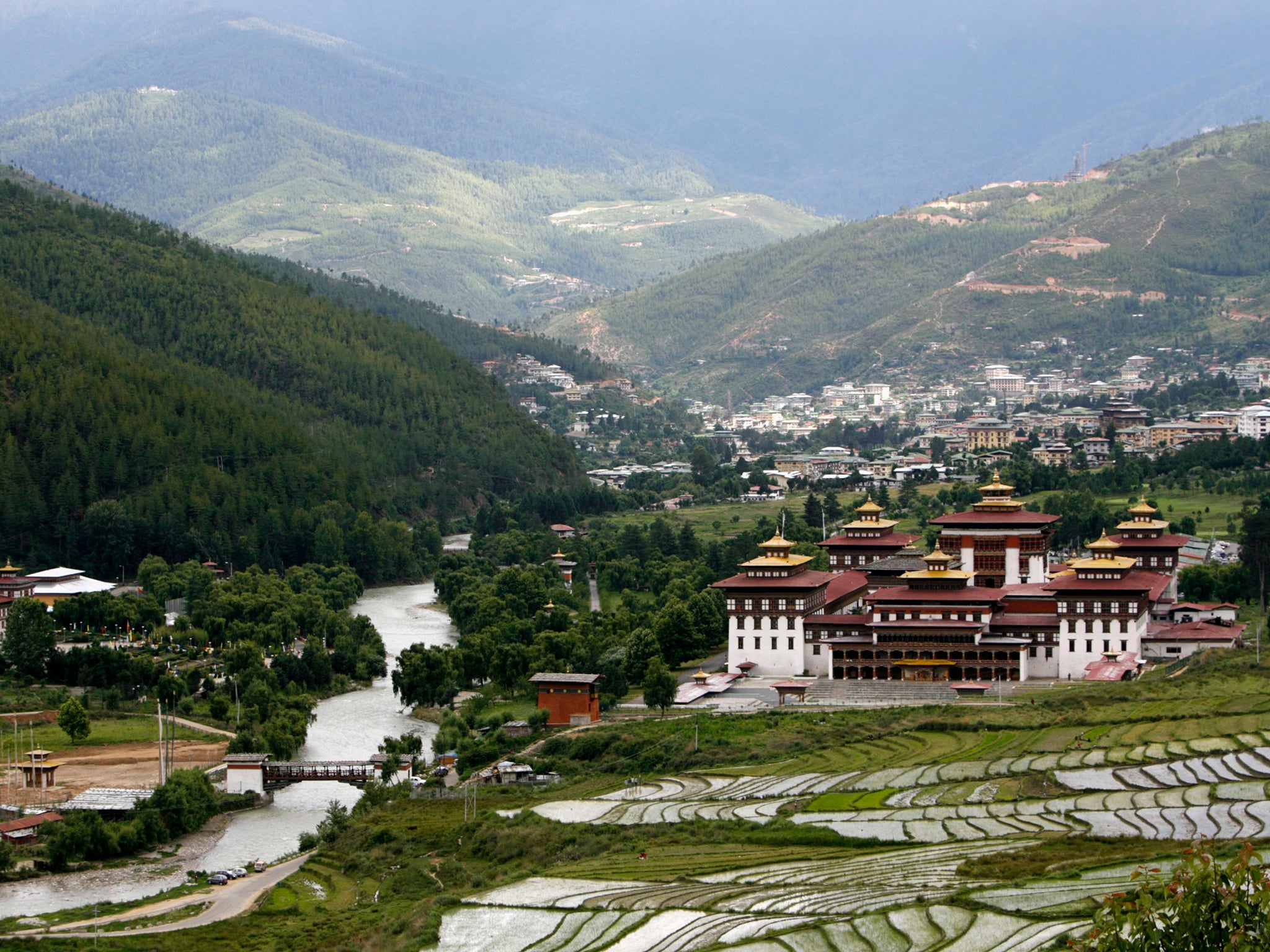 A view of the fortress, Tashichhodzong, in Thimpu, Bhutan