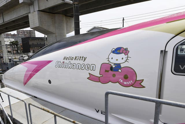 JR West says a specially-made Hello Kitty chime will play inside the carriages