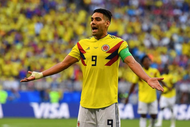 Colombia's forward Falcao reacts during the Russia 2018 World Cup Group H football match between Senegal and Colombia