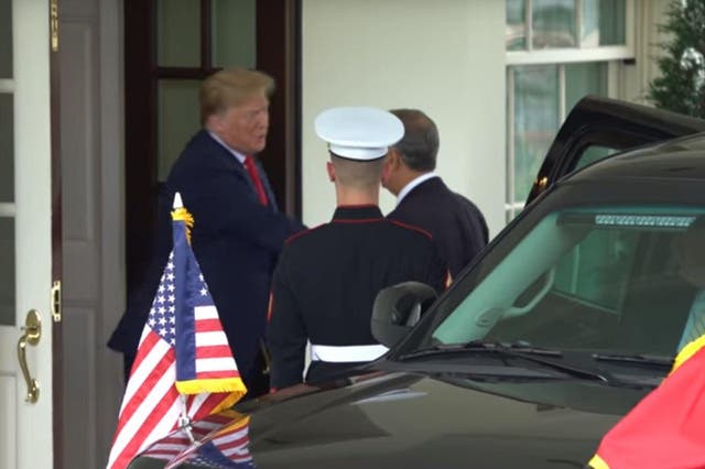 Donald Trump shakes hands with Marcelo Rebelo de Sousa