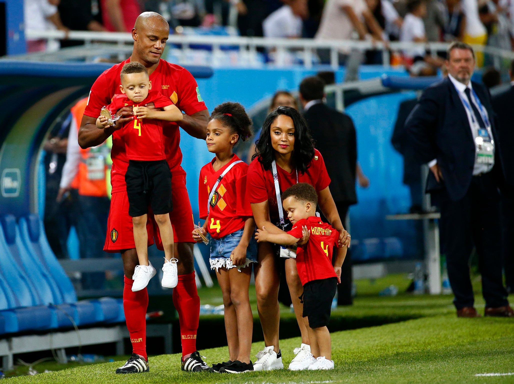 Vincent Kompany with his family after full-time