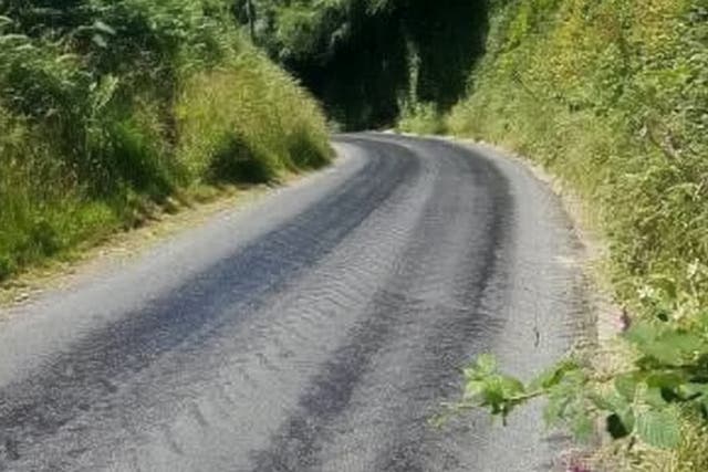 The road from Heasley Mill, near North Molton, Devon, melted in the heat
