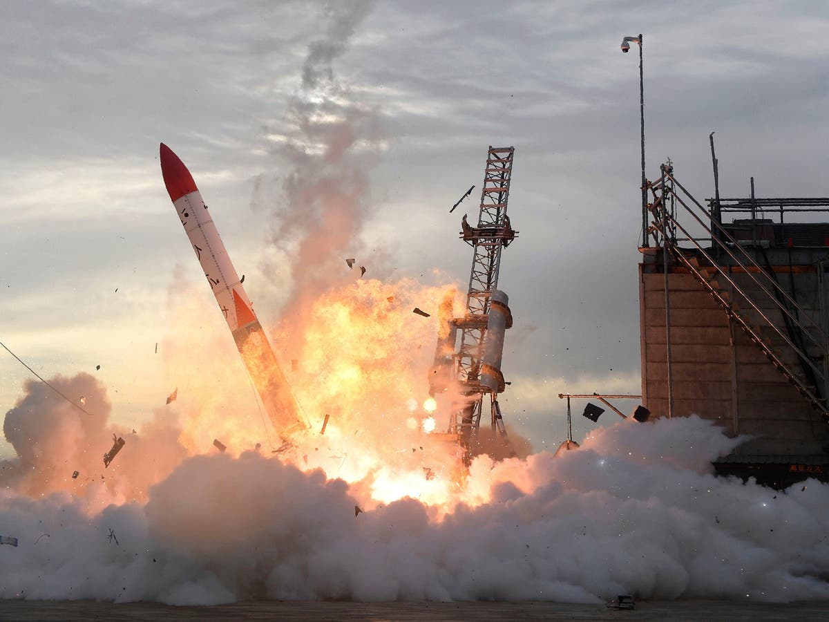 Rocket explodes and plummets to ground just seconds after lift off in