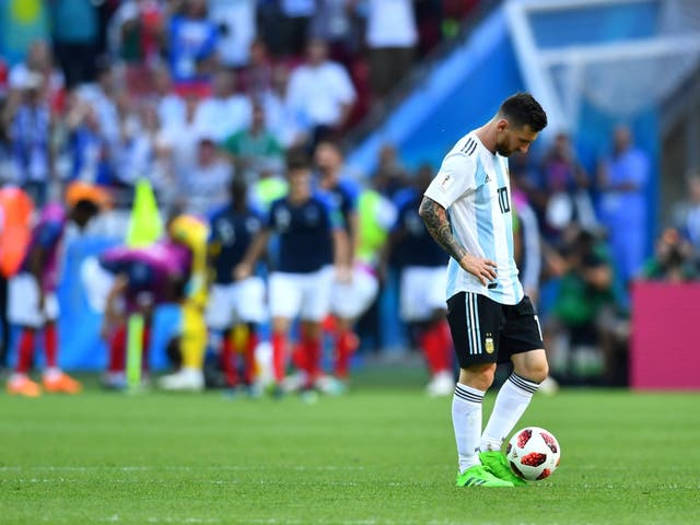 Argentina's Lionel Messi looks dejected