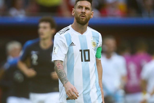 Argentina's forward Lionel Messi reacts
