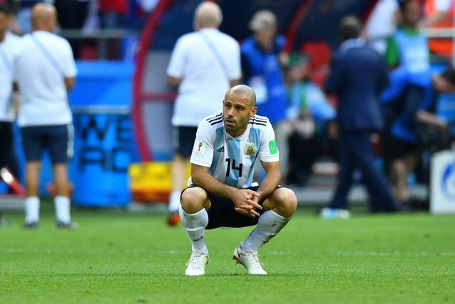 Argentina's Javier Mascherano looks dejected after the match