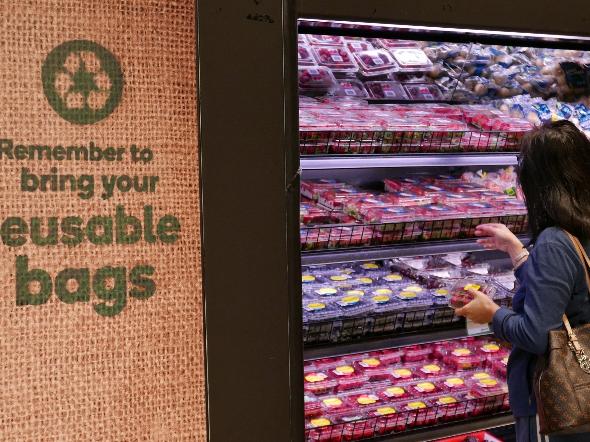 Supermarket shoppers are encouraged to bring their own bags