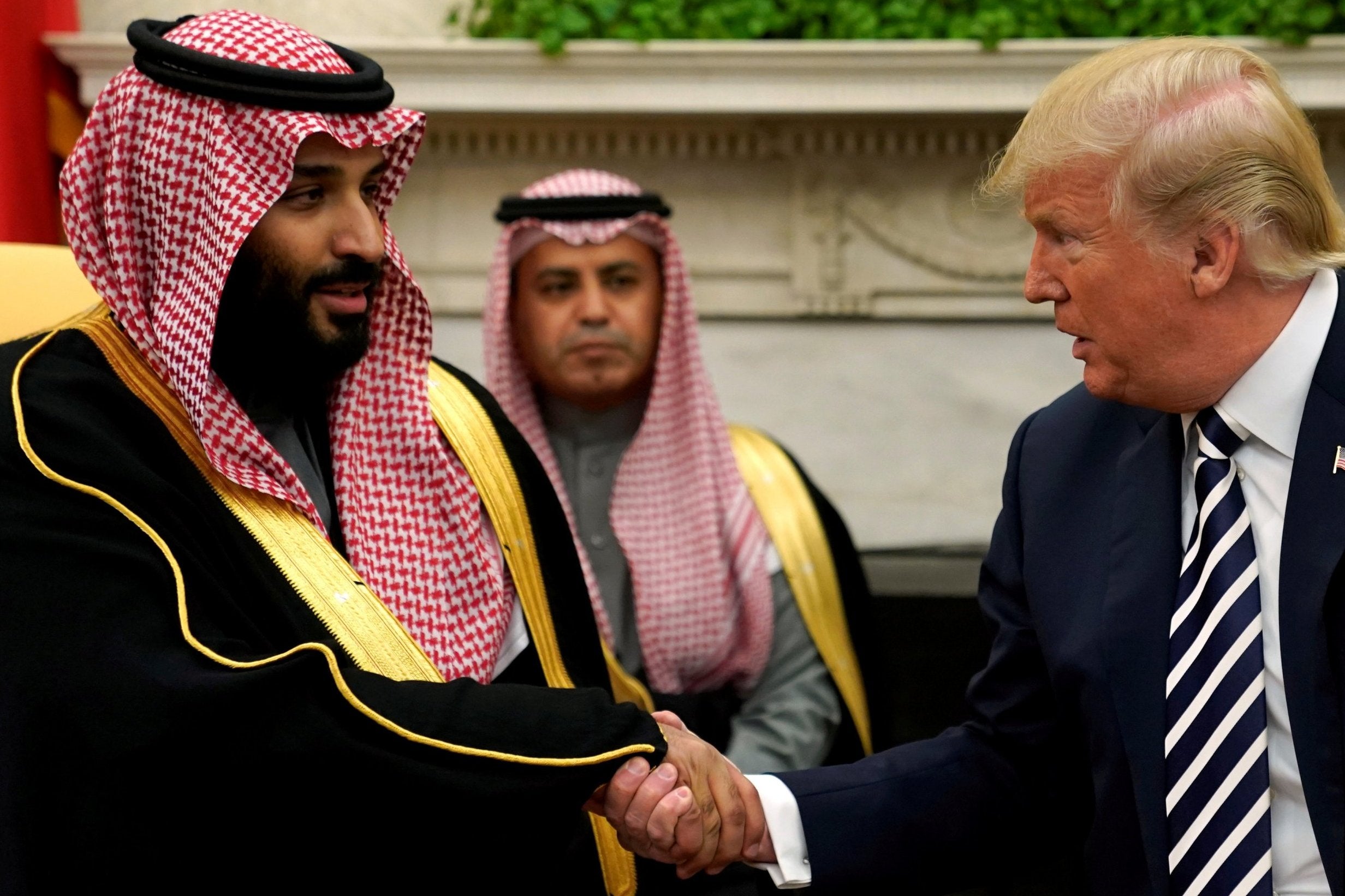 Crown Prince Mohammed bin Salman with Donald Trump in Washington this year