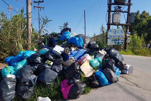 Rubbish holiday? Refuse piled up in the resort of Sidari on the island of Corfu