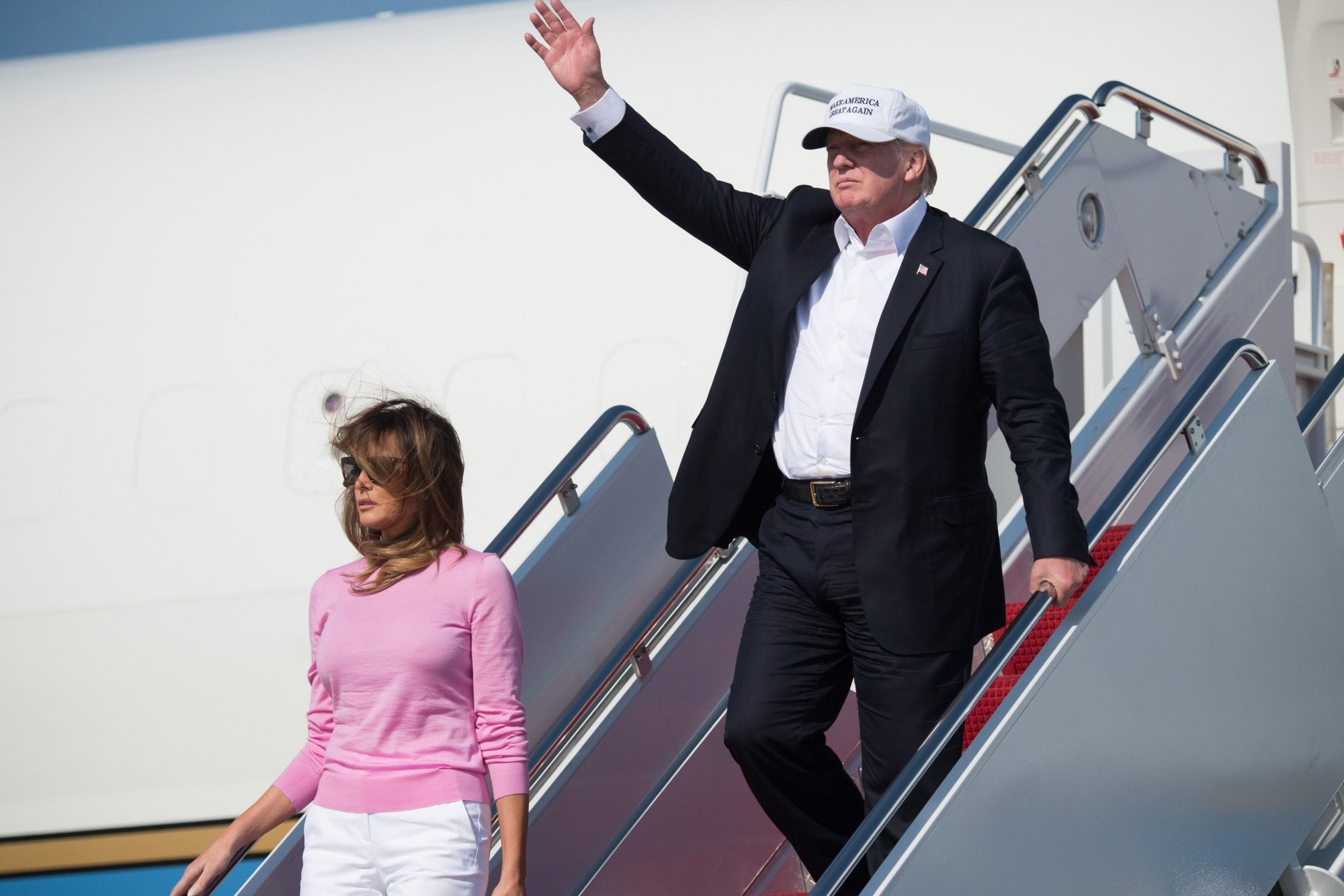 Donald Trump arriving in Washington on Sunday, with his wife Melania, after weekend trip