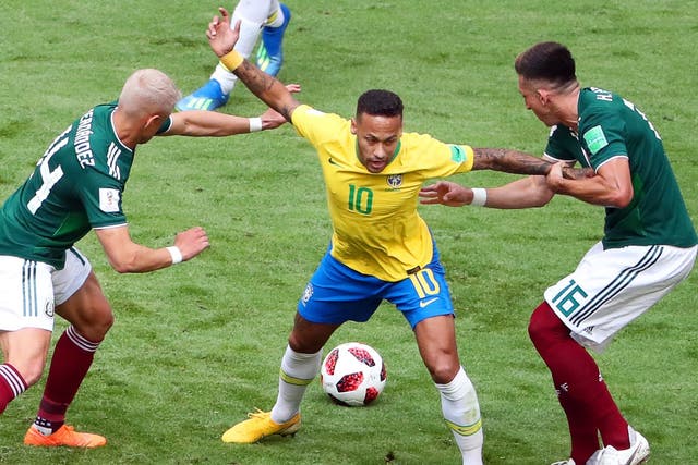 Neymar of Brazil in action