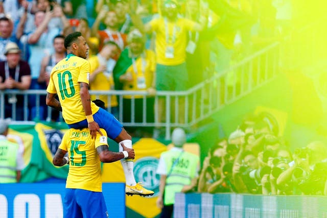 Brazil's forward Neymar celebrates a goal