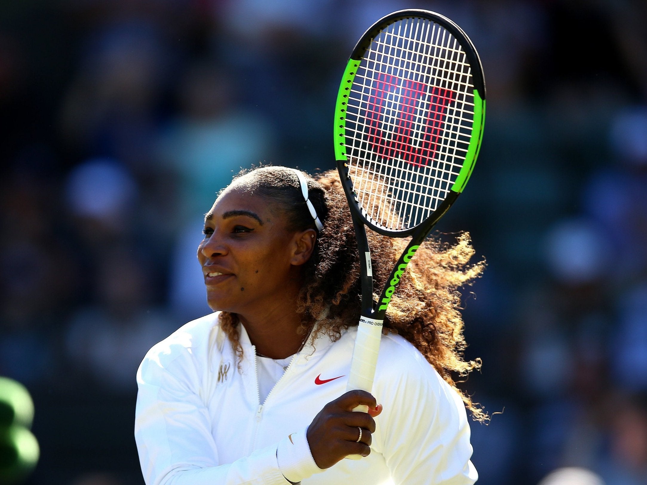Serena Williams warms up on day One of the Wimbledon Championships