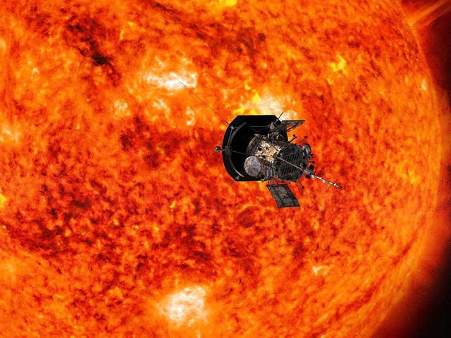 Artist’s concept of Nasa’s Parker Solar Probe, which will fly through the sun’s corona to trace how energy and heat move through the star’s atmosphere
