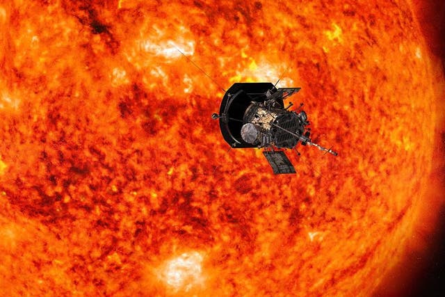 Artist’s concept of Nasa’s Parker Solar Probe, which will fly through the sun’s corona to trace how energy and heat move through the star’s atmosphere