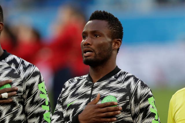 Nigeria's John Obi Mikel during the national anthem before the match