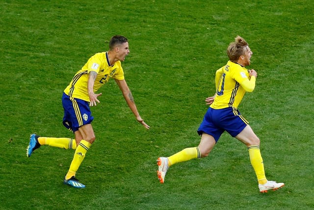 Sweden's Emil Forsberg celebrates