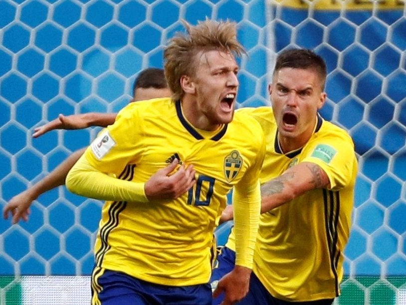 Sweden's Emil Forsberg celebrates after scoring in the win over Switzerland (Reuters)