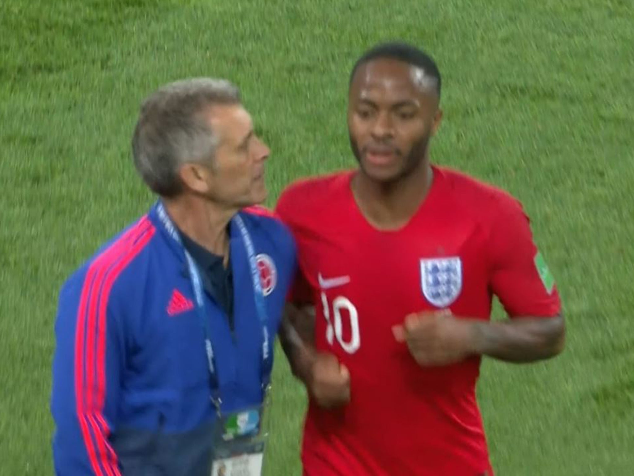 Sterling was barged by a member of the Colombia coaching staff at the end of the first half