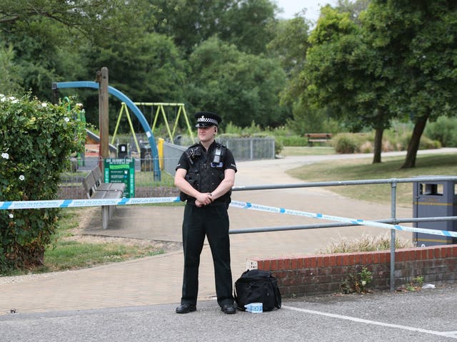 A police cordon at Queen Elizabeth Gardens in Salisbury, Wiltshire, one of the sites cordoned off after a major incident was declared