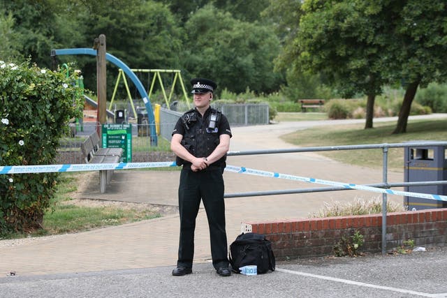 A police cordon at Queen Elizabeth Gardens in Salisbury, Wiltshire, one of the sites cordoned off after a major incident was declared