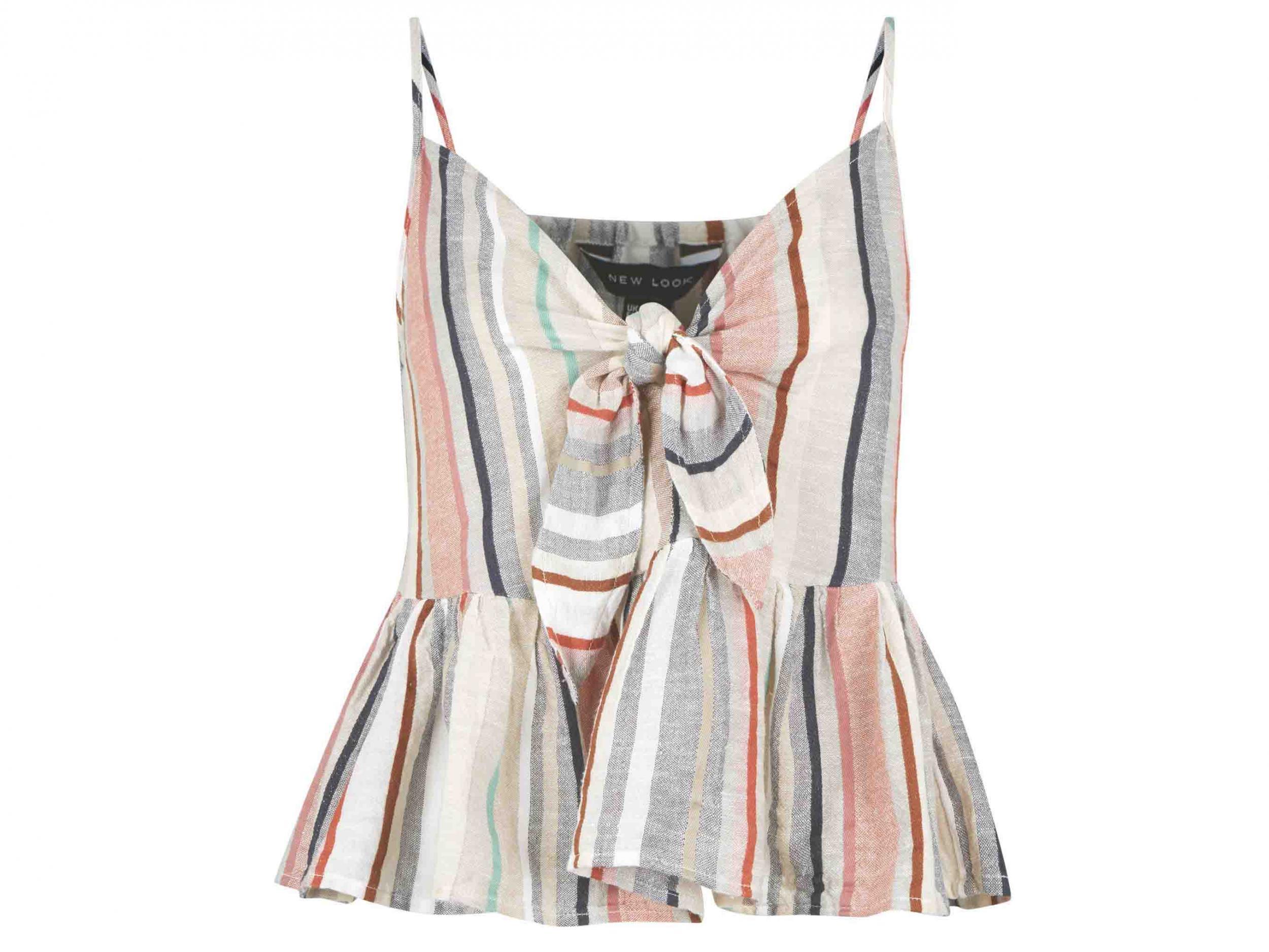 Multi Coloured Stripe Tie Front Peplum Cami, £15.99, New Look